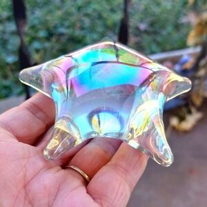 Art Glass Starfish 3 inch Paperweight Iridescent  Dichroic Star Clear